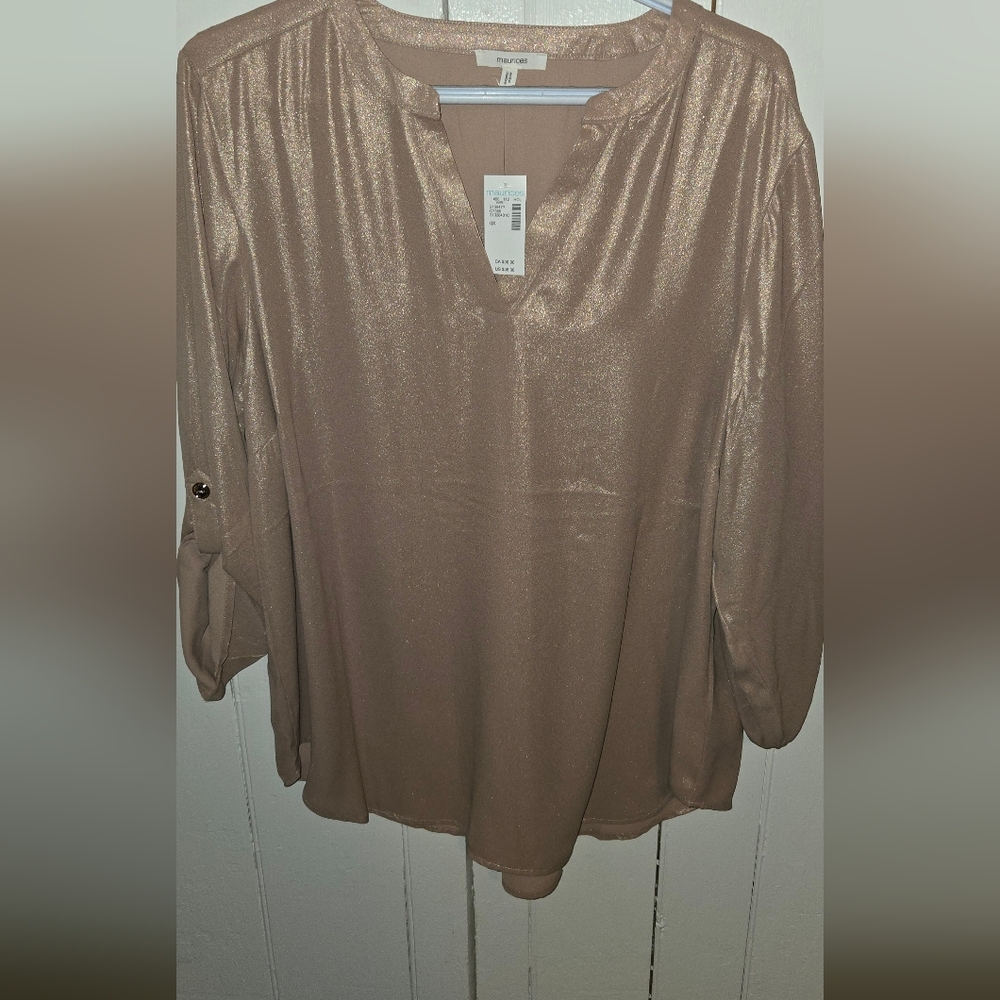 Maurices Shimmery Taupe Long Sleeve Blouse